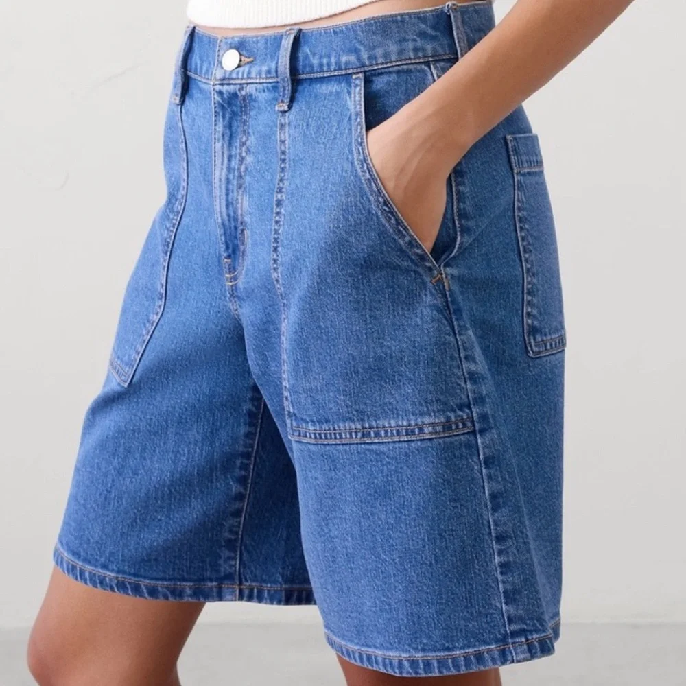 NWT Banana Republic 34 High-Rise Bermuda Short Denim Pockets Long Jean Shorts